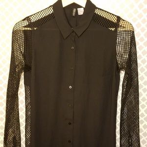 black button down fishnet top size 2 [AF3]